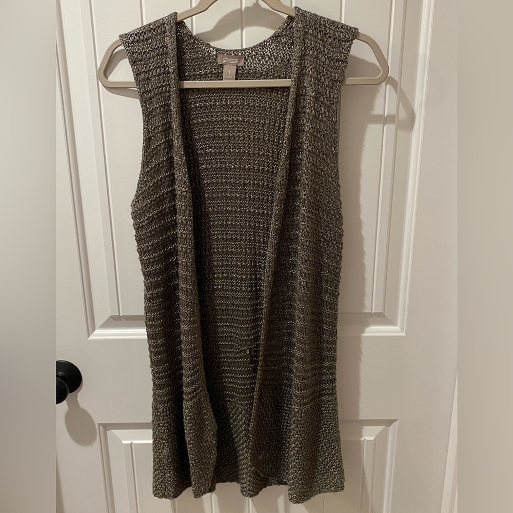 🛍️SALE…Chico's Open-Front Knit Sleeveless Cardigan - Olive Brown